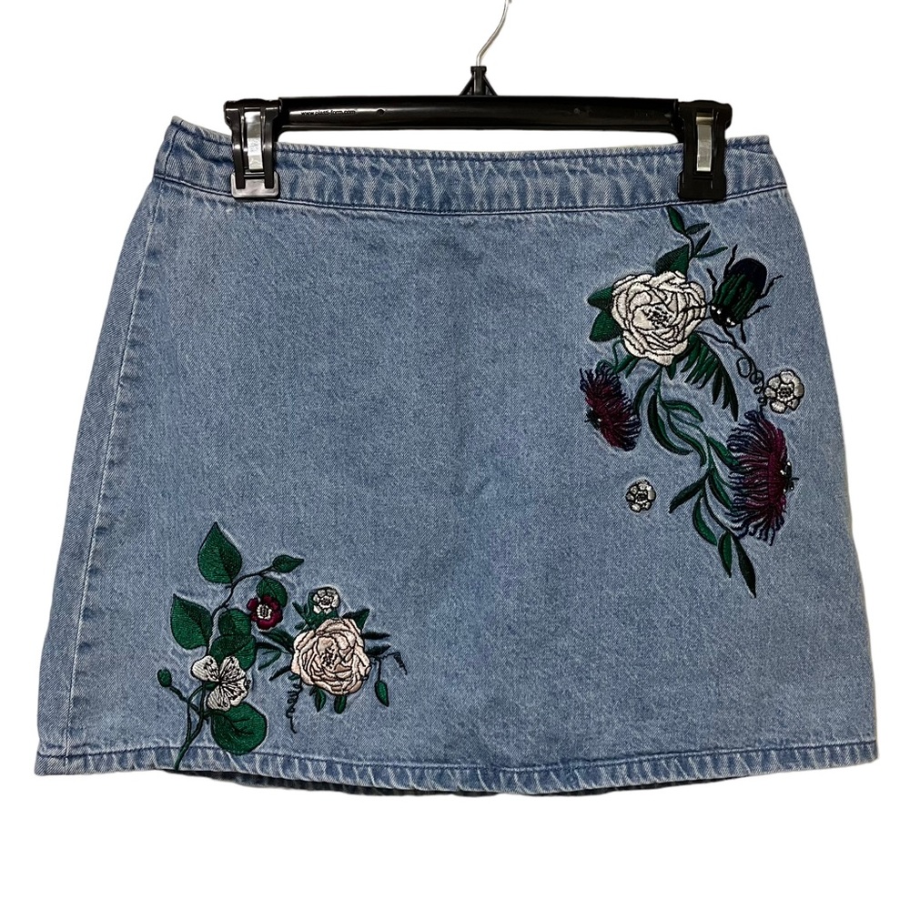 H&M Coachella Embroidered Floral Jean Skirt
